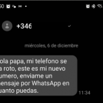 Estafa a través de whatsapp i/o missatge de text.